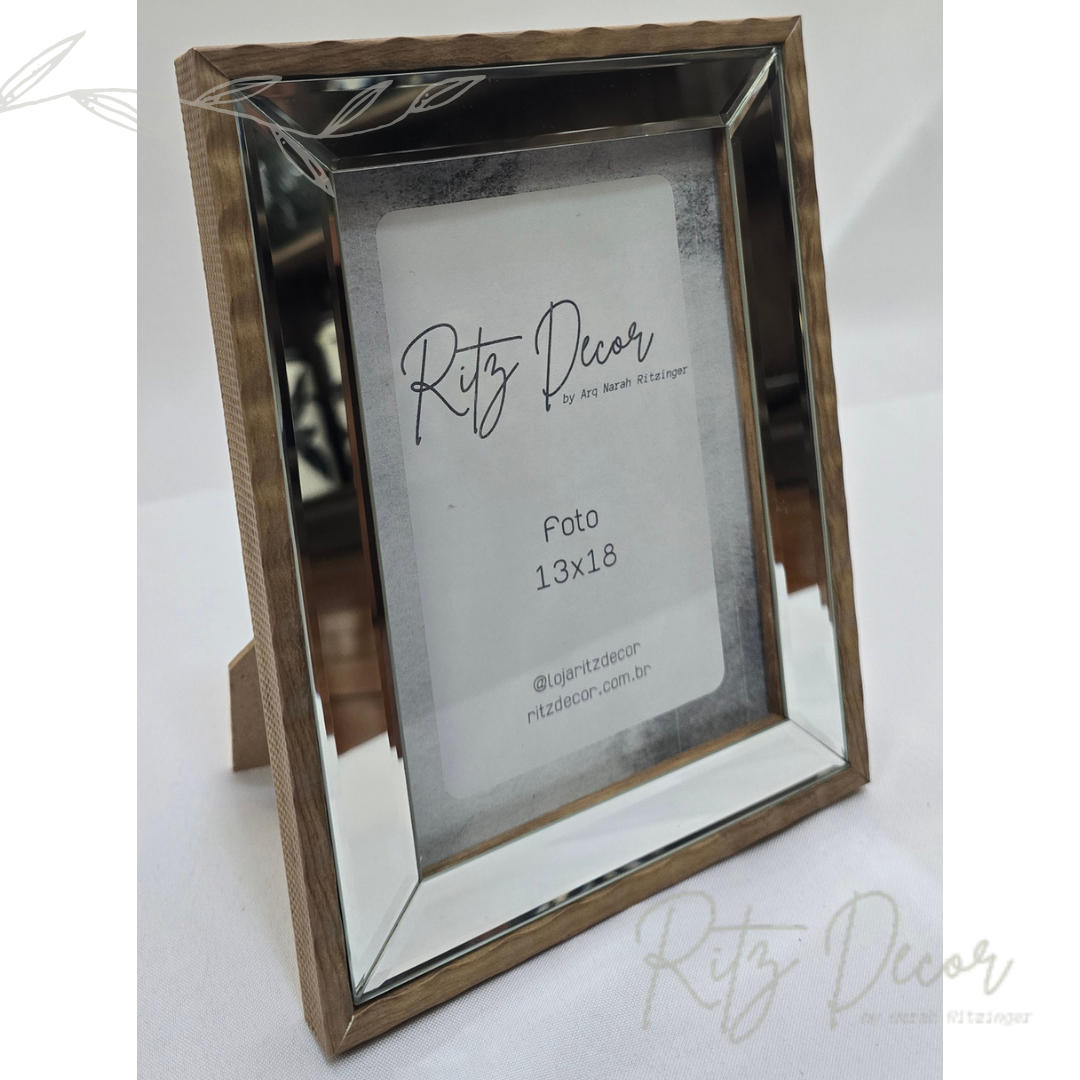 Porta retrato madeira e espelho