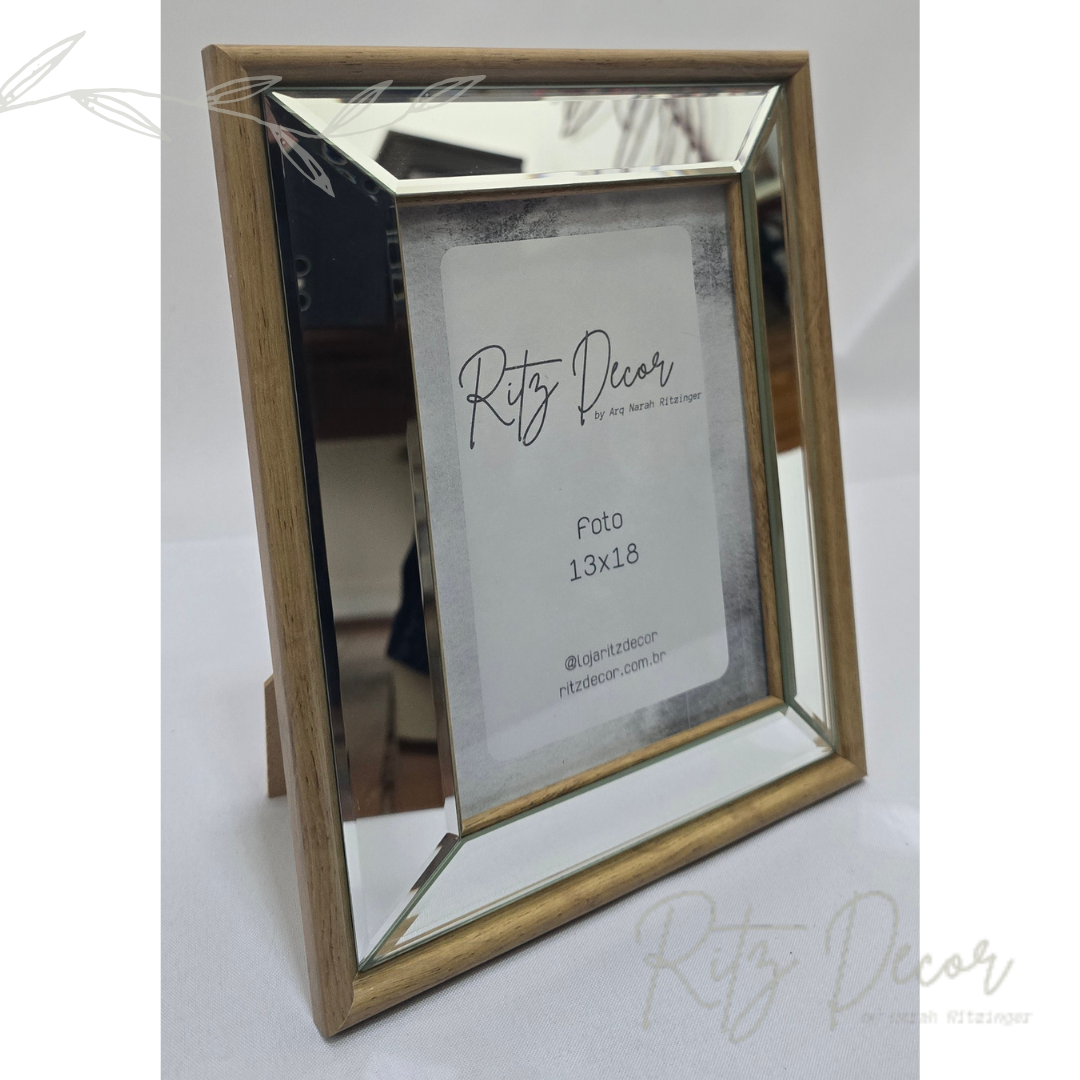 Porta retrato madeira e espelho