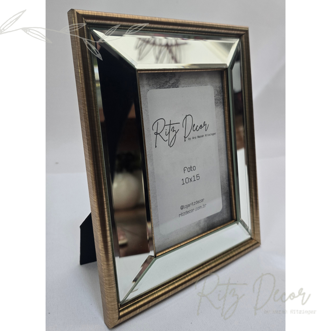 Porta retrato dourado envelhecido com espelho